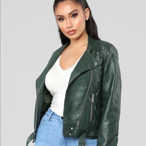 GEEEN FASHION NOVA PU LEATHER JACKET - Picture 2 of 2